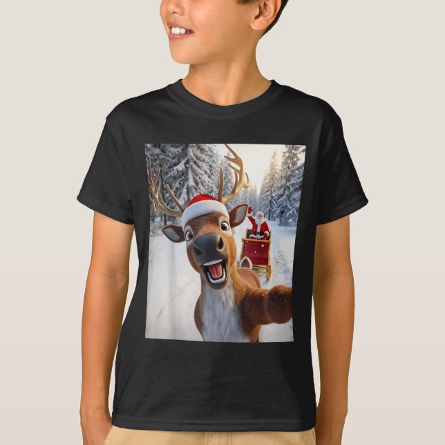 Funny Reindeer Selfie Santa Merry Christmas Men Wo T-Shirt (Vorderseite)