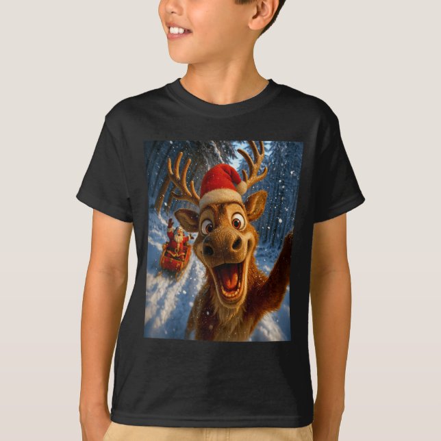 Funny Reindeer Selfie Santa Merry Christmas Men Wo T-Shirt (Vorderseite)
