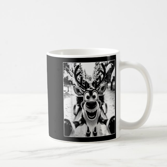 Funny Reindeer Selfie Santa Sleigh Christmas Holid Kaffeetasse (Rechts)