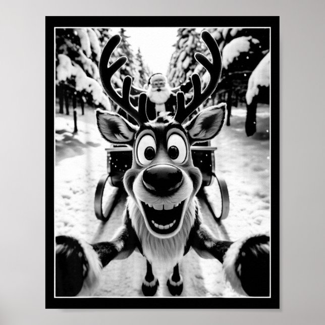 Funny Reindeer Selfie Santa Sleigh Christmas Holid Poster (Vorne)