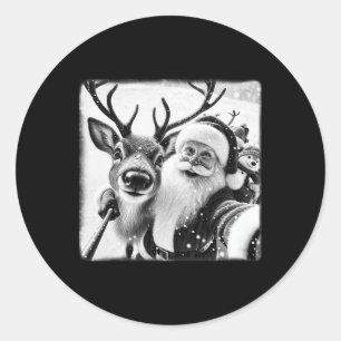 Funny Reindeer Selfie Weihnachtsmann Weihnachtsman Runder Aufkleber