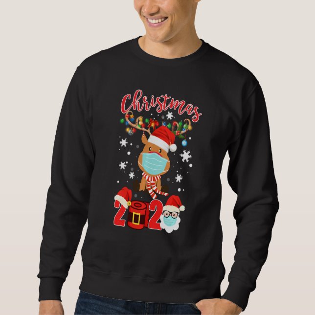 Funny Reindeer Webemaske Tree Light Christm Sweatshirt (Vorderseite)