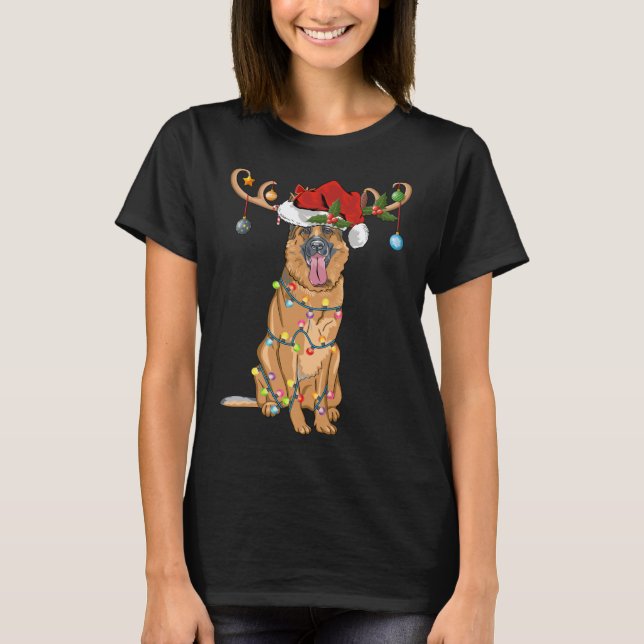 Funny Reindeer Weihnachtsmannmütze German Shepherd T-Shirt (Vorderseite)
