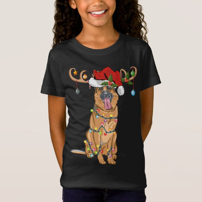 Funny Reindeer Weihnachtsmannmütze German Shepherd T-Shirt (Vorderseite)