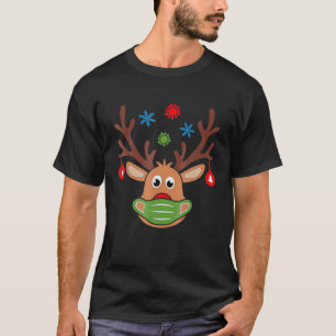 Funny Reindeer with Face Mask Weihnachten T-Shirt