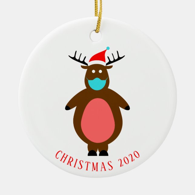 Funny Reindei in der Gesichtsmaske Personalisierte Keramik Ornament (Vorne)