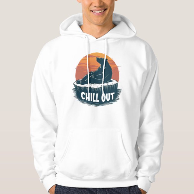 Funny Relaxing Bear On Stump Camping Sunset Art Hoodie (Vorderseite)