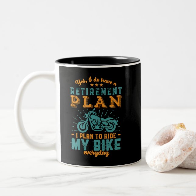 Funny Remüde Bike Ruhestandsplan Rad Motorrad Zweifarbige Tasse (Mit Donut)