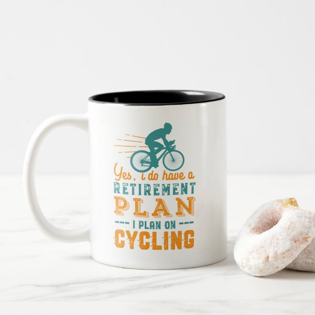 Funny Remüde Cyclist Ruhestand Plan Cycling Zweifarbige Tasse (Mit Donut)