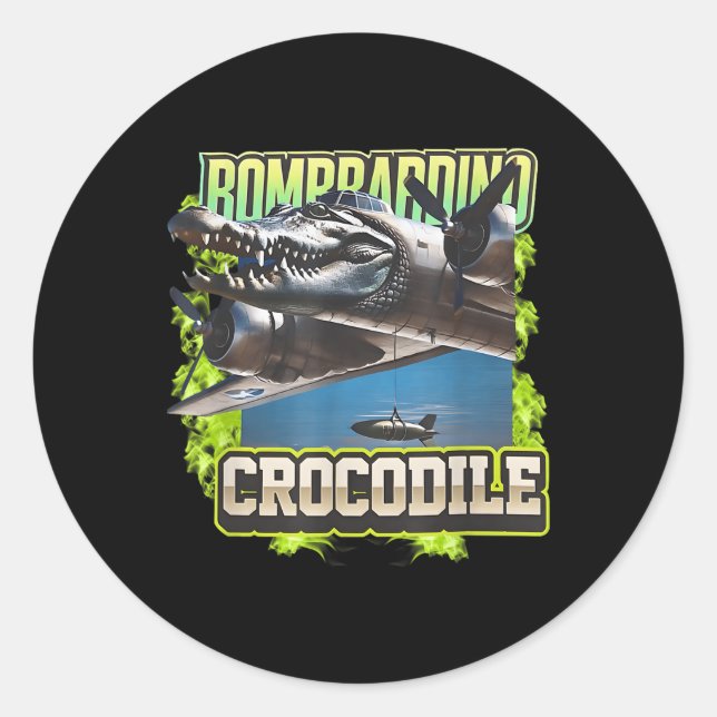 Funny Reptile Bombardiro Crocodilo Brain Rot, Stup Runder Aufkleber (Vorderseite)