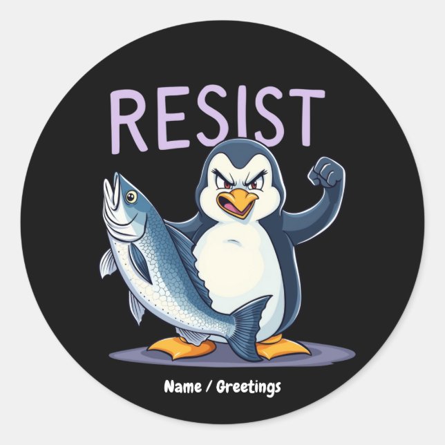 Funny Resist Pinguin Protest gegen Zölle Runder Aufkleber (Vorderseite)