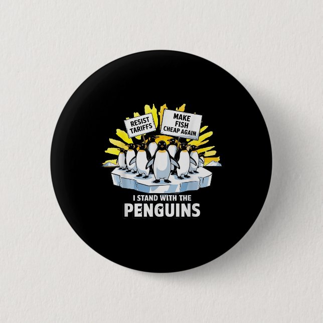 Funny Resist Pinguins Protest gegen Zölle Button (Vorderseite)