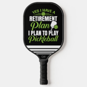 Funny Retirement Black and Green Monogram Pickleball Schläger