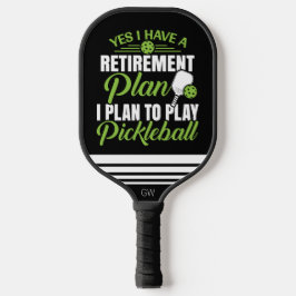 Funny Retirement Black and Green Monogram Pickleball Schläger