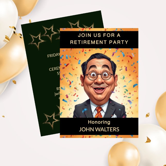 Funny Retirement Party Caricature Business Man Einladung (Funny Retirement Party Caricature Business Man Invitation)