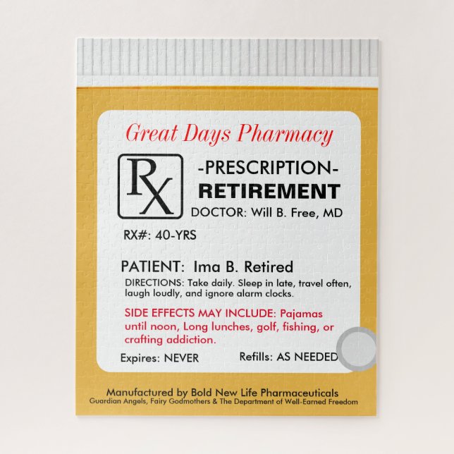 Funny Retirement Prescription RX Puzzle (Vertikal)