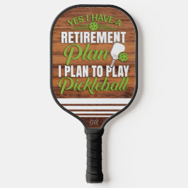 Funny Retirement Wood und Green Monogram Pickleball Schläger