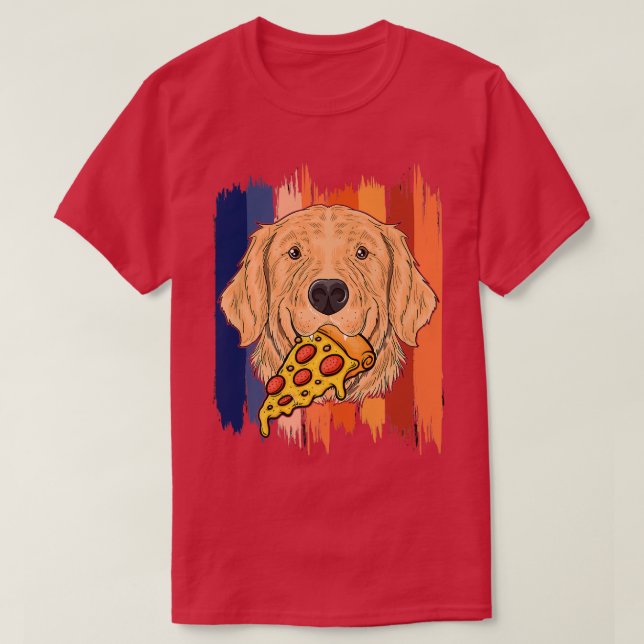 Funny Retriever Dog Face With Pizza Golden Retriev T-Shirt (Design vorne)