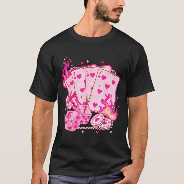 Funny Retro 6 7 Valentine Love Hearts Playing Card T-Shirt (Vorderseite)