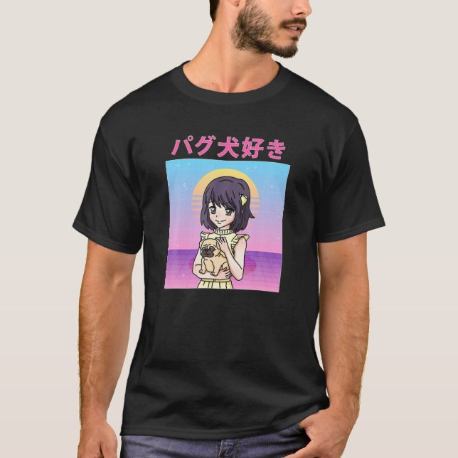 Funny Retro 90S Japanischer Kawaii Anime Girl Mops T-Shirt (Vorderseite)