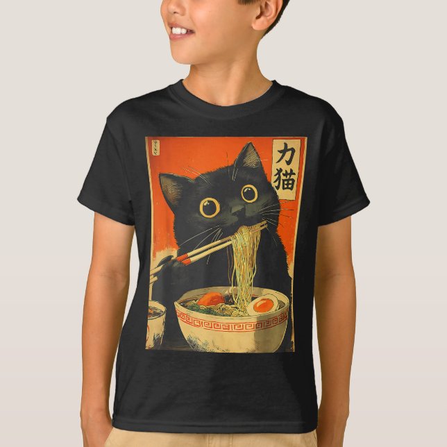 Funny Retro Anime Cat Ramen Japanese Cat Graphic A T-Shirt (Vorderseite)