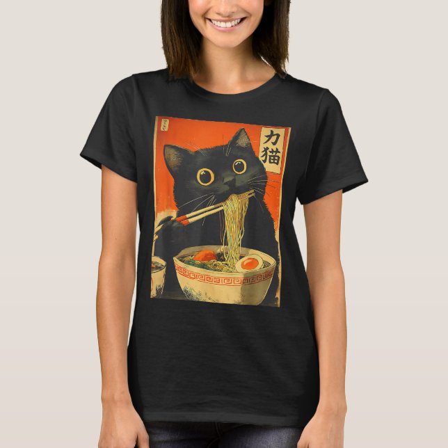 Funny Retro Anime Cat Ramen Japanese Cat Graphic A T-Shirt (Vorderseite)