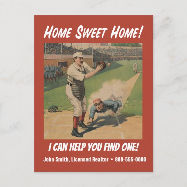 Funny Retro Baseball Realtor Marketing Postkarte (Vorderseite)