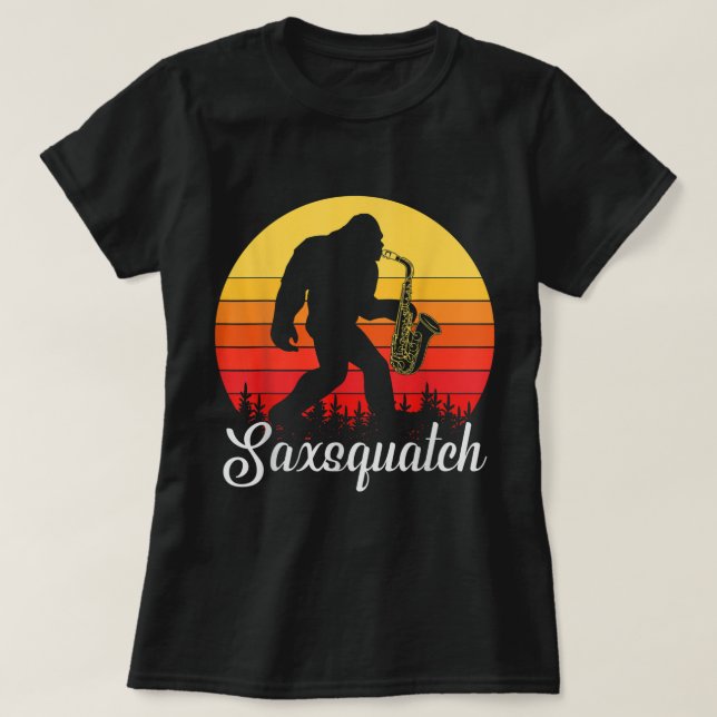 Funny Retro Bigfoot Silhouette Saxophon Bigfo T-Shirt (Design vorne)