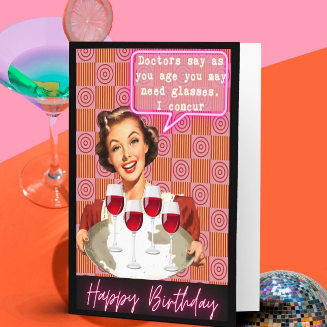 Funny Retro Birthday Card Best Friend-Sassy-Glass Karte (Von Creator hochgeladen)