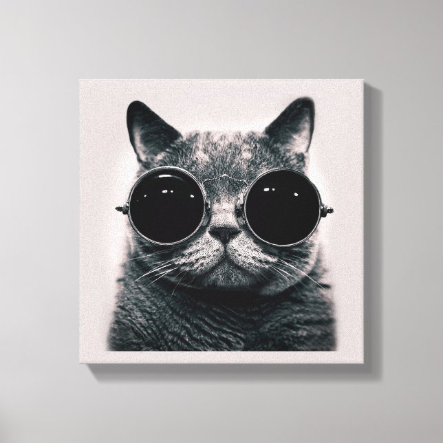 Funny Retro Black Cat mit dunkler Sonnenbrille Leinwanddruck (Vorderseite)
