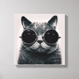 Funny Retro Black Cat mit dunkler Sonnenbrille Leinwanddruck