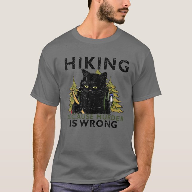 Funny Retro Black Cat Wandern, weil Mord ist falsc T-Shirt (Vorderseite)