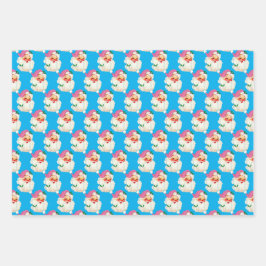 Funny Retro Blue Red Santa Claus Weihnachten Weihn Geschenkpapier Set
