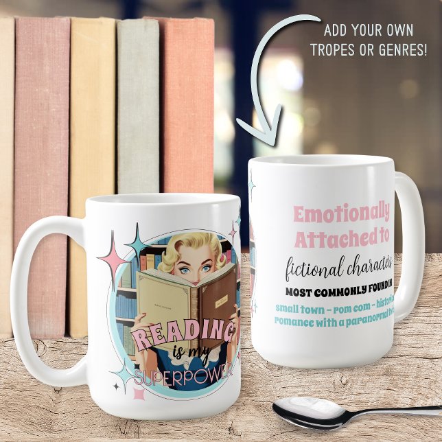 Funny Retro Book Lovers Zitate Tasse für ihre Lieb (Fun and unique book lovers gift ideas for her with vintage retro bookish quote saying tropes genres)