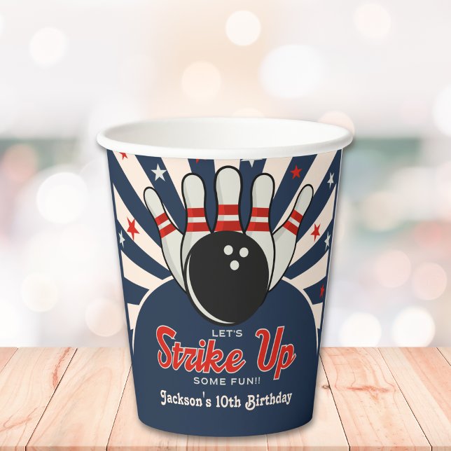 Funny Retro Bowling Birthday Party for Kids Pappbecher (Von Creator hochgeladen)