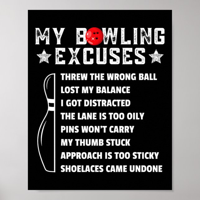 Funny Retro Bowling Excuses For League Night Bowle Poster (Vorne)
