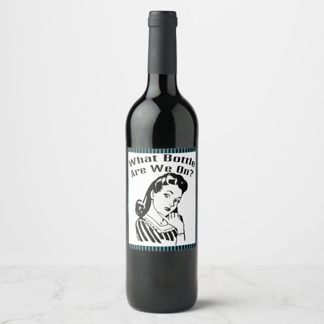 Funny Retro Bunco Welche Flasche haben wir an? Weinetikett (Vorderseite)