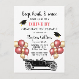 Funny Retro Car DRIVE BY Graduation Party Postkarte