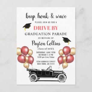 Funny Retro Car DRIVE BY Graduation Party Postkarte