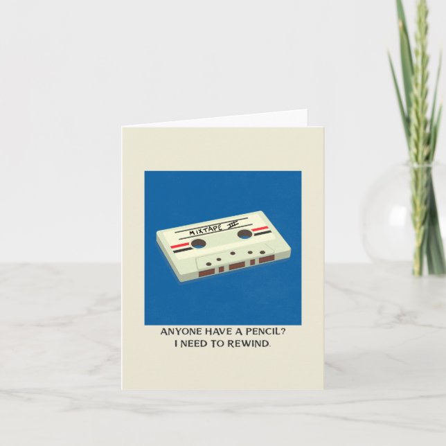 Funny Retro Cassette Tape Rewind mit Bleistift Lee Karte (Vorderseite)