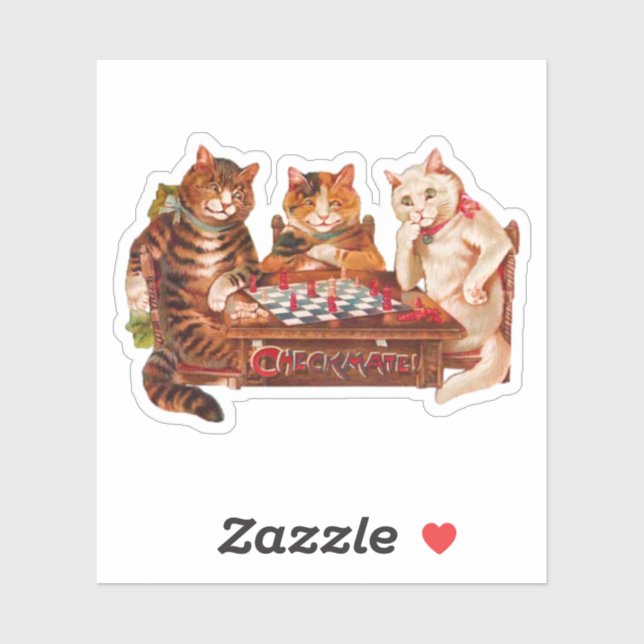 Funny Retro Cats Checkmate Schach spielen 1903 Aufkleber (Blatt)