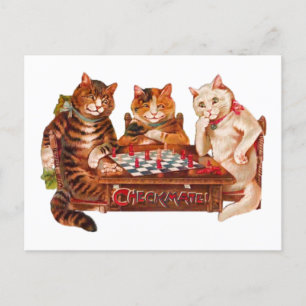 Funny Retro Cats Checkmate Schach spielen 1903 Postkarte
