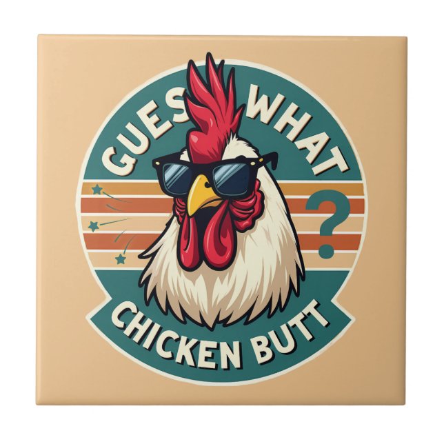 Funny Retro Chicken Hintern Jodesign Fliese (Vorderseite)