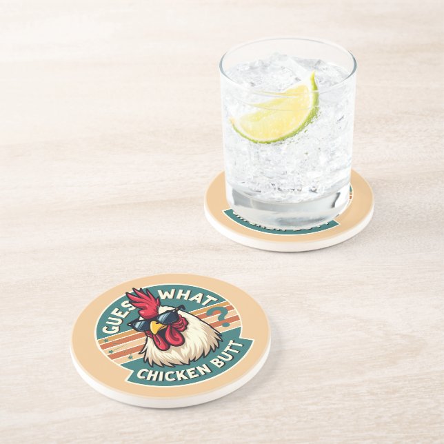 Funny Retro Chicken Hintern Jodesign Getränkeuntersetzer (Seite)
