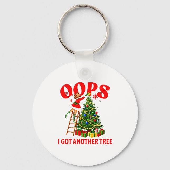 Funny Retro Christmas Oops I Got Another Tree Prem Schlüsselanhänger (Vorderseite)