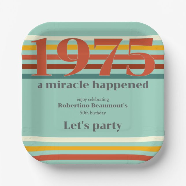 Funny Retro Colors 50th Birthday Party Pappteller (Vorderseite)