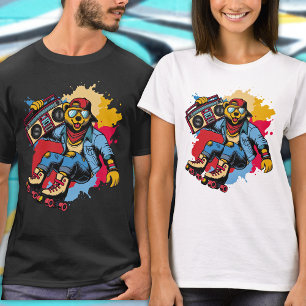 Funny Retro Cool Bear Roller Skate Cartoon Hip Hop T-Shirt