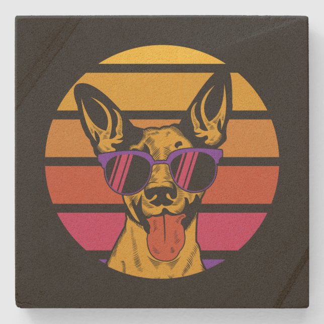 Funny Retro Dog in Brille braucht Rettung - Steinuntersetzer (Vorderseite)