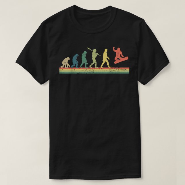 Funny Retro Evolution des Snowboardens T-Shirt (Design vorne)