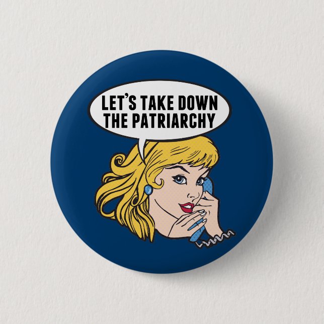Funny Retro Feminist Pop Art Anti Patriarchat Button (Vorderseite)
